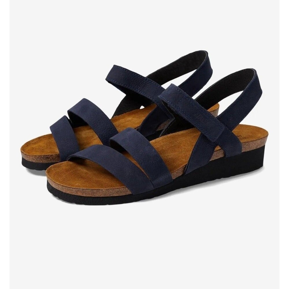 Naot Kayla Women 10.5 Sandals Navy Blue Leather Ankle Straps Wedge EU 41